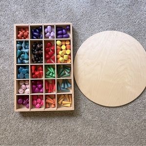 Mandala block set with wooden organizer and round wood platform